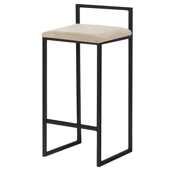 Banqueta Decorativa Selena Base Preta Veludo Bege G41 - Gran