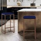 Banqueta Donna Bronze Platinum Decor Veludo Azul Marinho