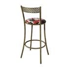 Banqueta Dourada Em Aço E Junco México Floral Bromelia Vermel