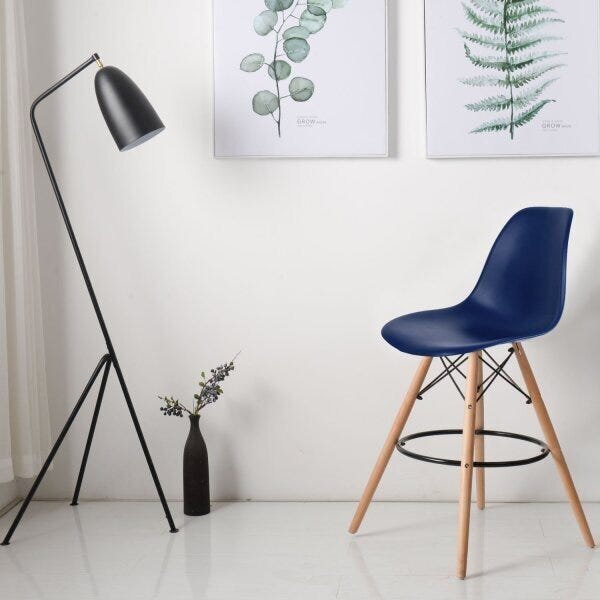 Banqueta Eames Dsw Empório  Azul Bic/madeirado