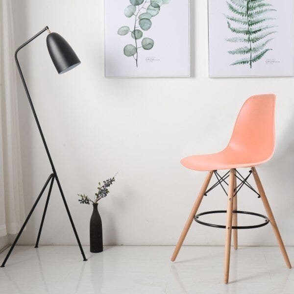 Banqueta Eames Dsw Empório  Rosa/madeirado