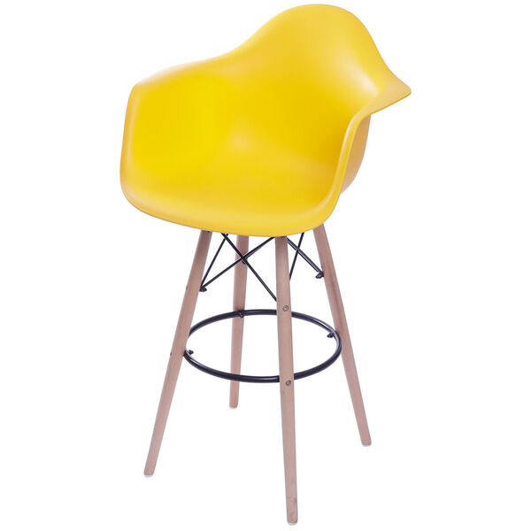 Banqueta Eames Polipropileno Com Braco Amarela Base Madeira 1