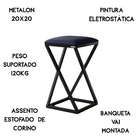 Banqueta Em Aço Baixa Industrial Com Assento De Corino Azul