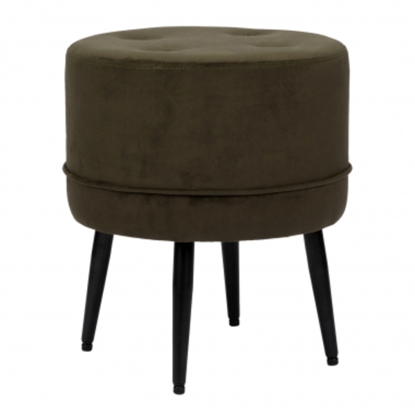 Banqueta Em Madeira E Tecido Esverdeado E Preto