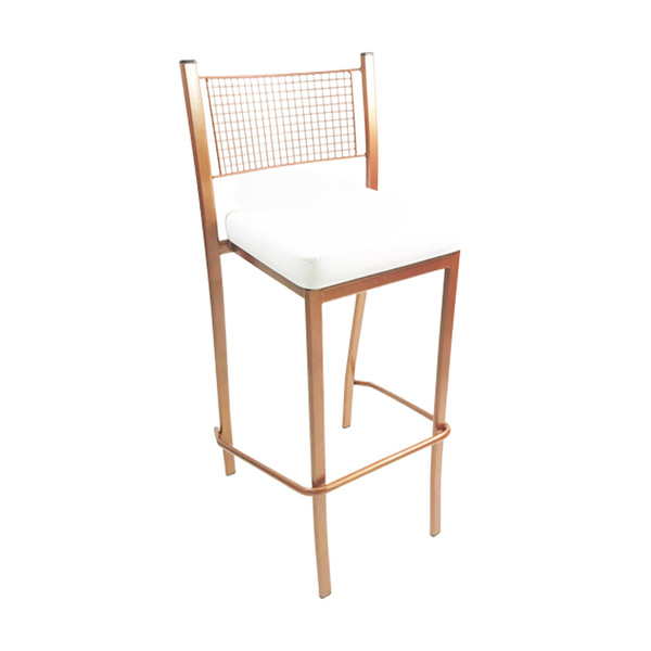 Banqueta Empilhável Cobre Alta Assento Branco Encosto Grade