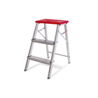 Banqueta Escada Alumínio 3 Degraus 0,65m 120kg Prata e Vermelho