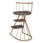 Banqueta Escada Paris - Ouro Dubai/pelucia Rose Pelo Alto