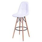 Banqueta Estofada Base Madeira  Branco