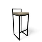 Banqueta Estofada Bege Com Encosto Metalon Preto 75cm