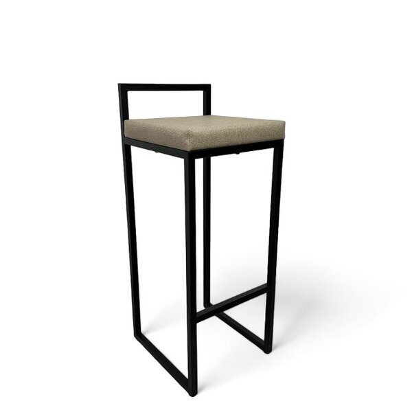 Banqueta Estofada Bege Com Encosto Metalon Preto 75cm