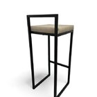 Banqueta Estofada Bege Com Encosto Metalon Preto 75cm