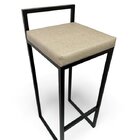 Banqueta Estofada Bege Com Encosto Metalon Preto 75cm