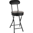 Banqueta Estofada Com Encosto Dobrável Preta