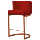 Banqueta Estofada Emily Base Bronze Veludo Vermelho - Montana