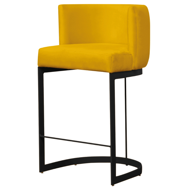 Banqueta Estofada Emily Base Preto Veludo Amarelo - Montanari