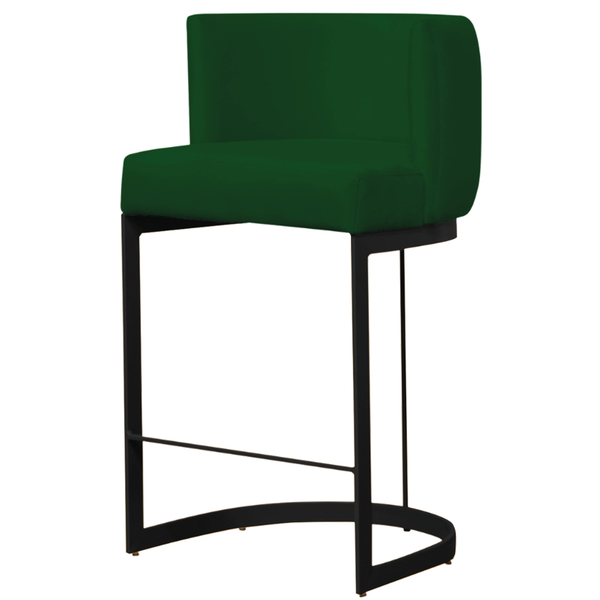 Banqueta Estofada Emily Base Preto Veludo Verde - Montanaris