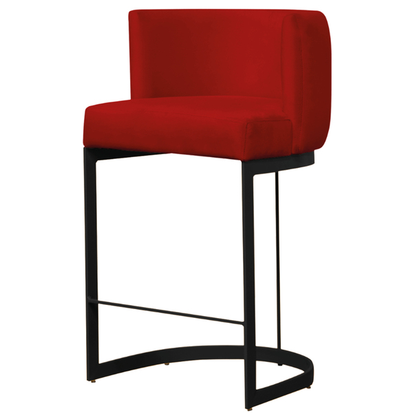 Banqueta Estofada Emily Base Preto Veludo Vermelho - Montanar