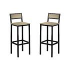 Banqueta Florença Couro Areia Em Metal Preto