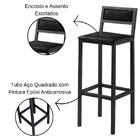 Banqueta Florença Couro Preto Em Metal Preto