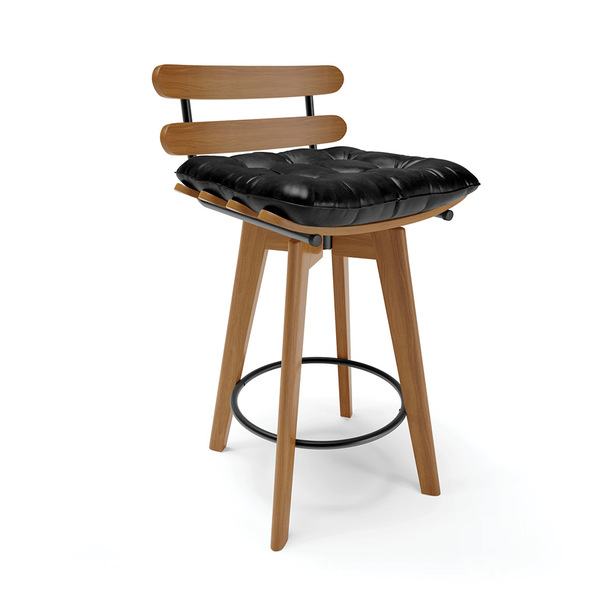 Banqueta Giratória Costela Corano Preto Base Madeira Ma70 - D