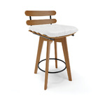 Banqueta Giratória Costela Corino Base Madeira Ma70 J01 - D'r