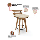 Banqueta Giratória Costela Corino Bege Base Madeira Ma70 J01