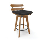 Banqueta Giratória Costela Corino Preto Base Madeira Ma70 M11