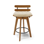 Banqueta Giratória Costela Linho Bege A19 Base Madeira Ma70 -