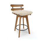 Banqueta Giratória Costela Linho Palha A32 Base Madeira Ma70