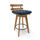 Banqueta Giratória Costela Suede Azul Marinho Base Madeira Ma