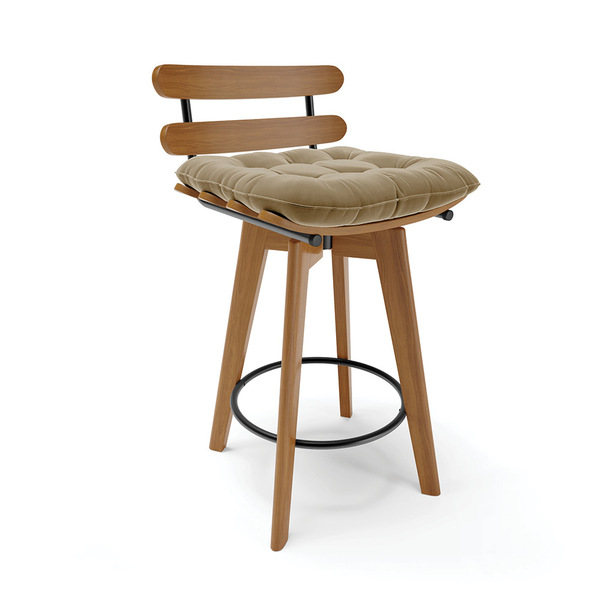 Banqueta Giratória Costela Suede Base Madeira Ma70 M11- D'ros