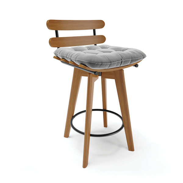 Banqueta Giratória Costela Suede Base Madeira Ma70 M11- D'ros