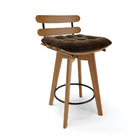 Banqueta Giratória Costela Suede Marrom Base Madeira Ma70 - D