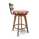 Banqueta Giratória Costela Suede Rosa Bebê Base Madeira Ma70