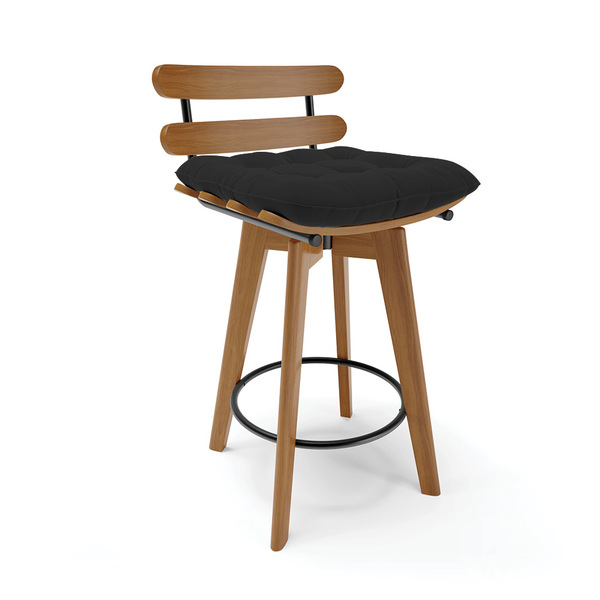 Banqueta Giratória Costela Veludo Base Madeira Ma70 J01 - D'r