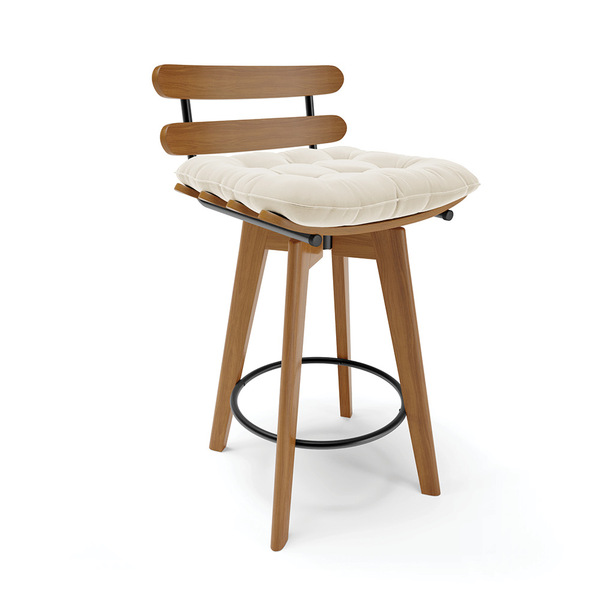 Banqueta Giratória Costela Veludo Base Madeira Ma70 J01 - D'r