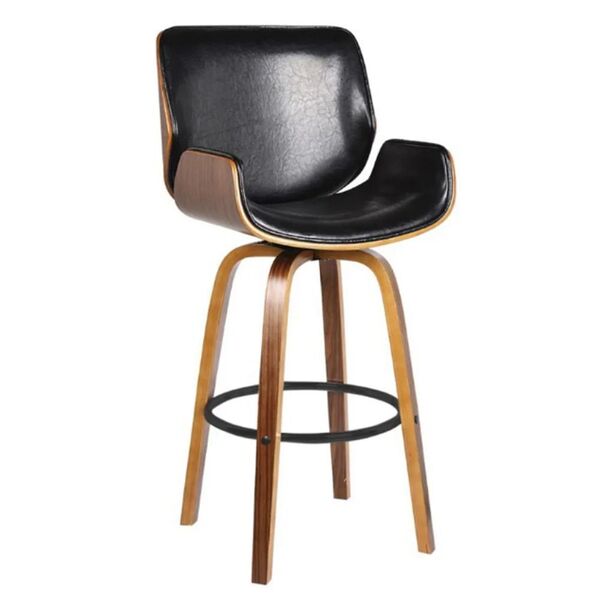 Banqueta Giratória Santos Preto Base De Madeira