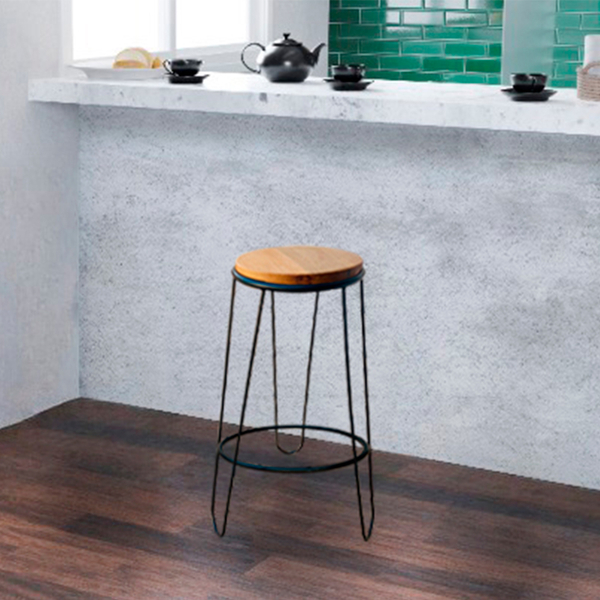 Banqueta Guatemala Industrial Em Ferro E Madeira Maciça