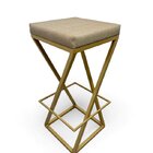 Banqueta Industrial  Z Estofada Bege Metalon Dourado 65cm