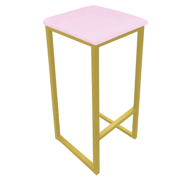 Banqueta Industrial Donna Suede Rosa Bebê Base Dourado - D'ro