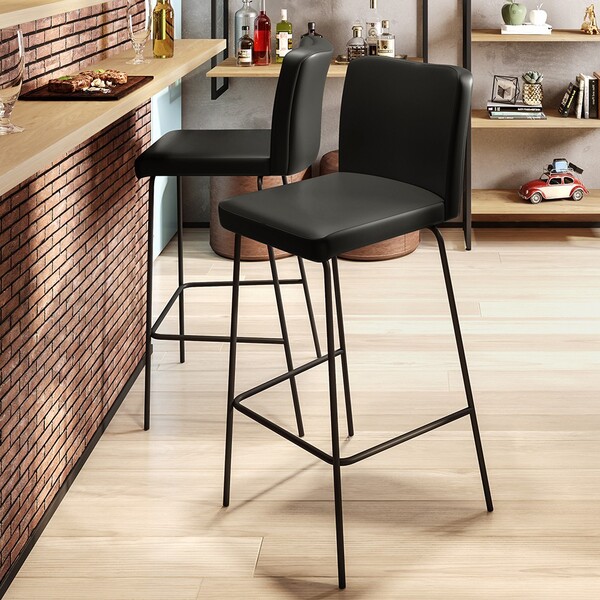 Banqueta Industrial Em Aço Carbono Encosto E Assento Estofado