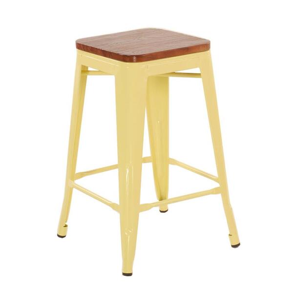 Banqueta Iron Tolix Com Assento De Madeira Marrom Canela - 61