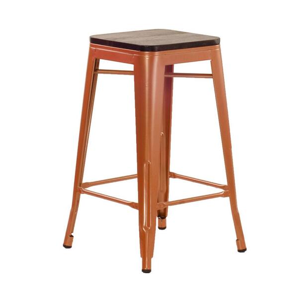 Banqueta Iron Tolix Com Assento De Madeira Rústica Escura - 6