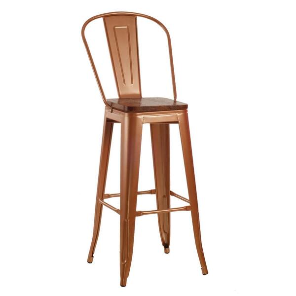 Banqueta Iron Tolix Com Encosto Alto E Assento De Madeira Mar