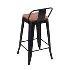 Banqueta Iron Tolix Com Encosto E Assento De Madeira Marrom C