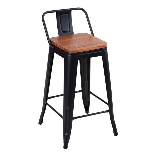 Banqueta Iron Tolix Com Encosto E Assento De Madeira Marrom C