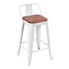 Banqueta Iron Tolix Com Encosto E Assento De Madeira Marrom C