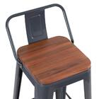 Banqueta Iron Tolix Com Encosto E Assento De Madeira Marrom C