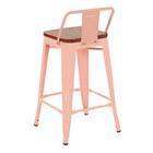 Banqueta Iron Tolix Com Encosto E Assento De Madeira Marrom C