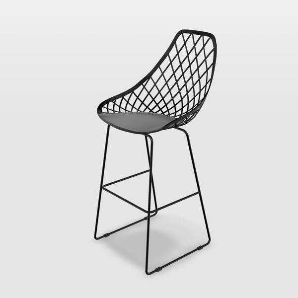 Banqueta Kaila Quad Preto Empório  Base Metal